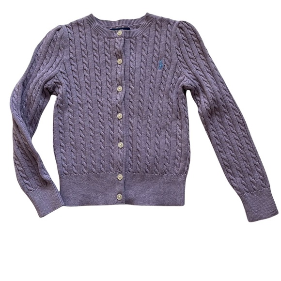 Polo Ralph Lauren Cable Sweater 5 Purple Cotton Long Sleeves - Picture 1 of 5